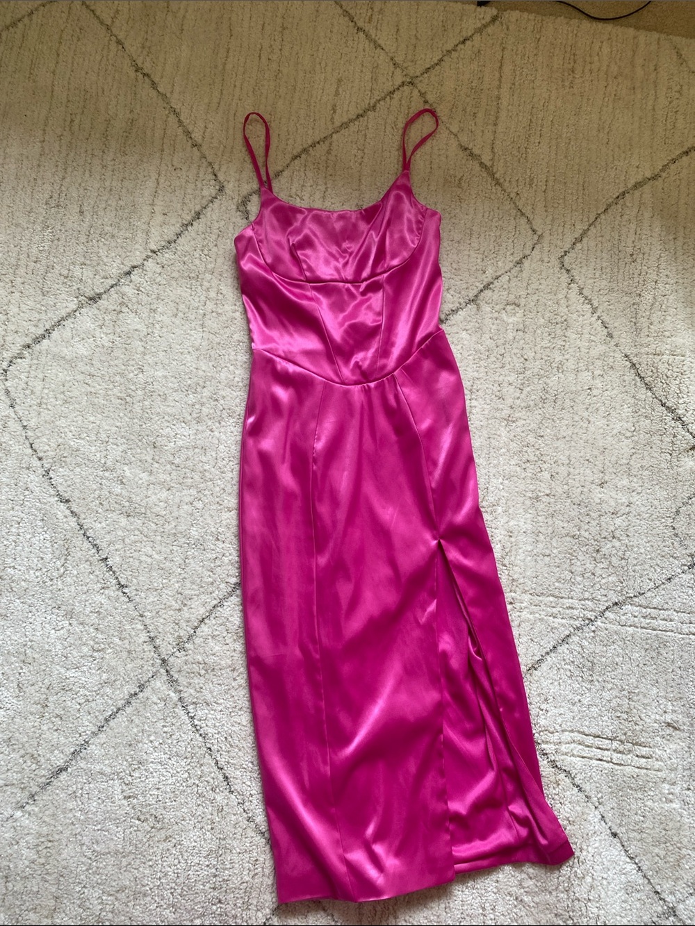 Fuchsia Satin Slip Dress with Side Slit